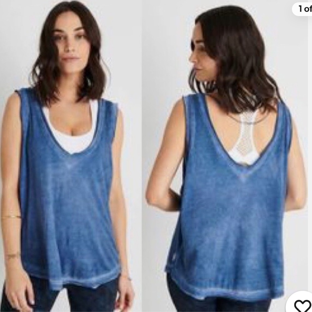 Free People Blue Opal Henry Tank Top Modal Cotton